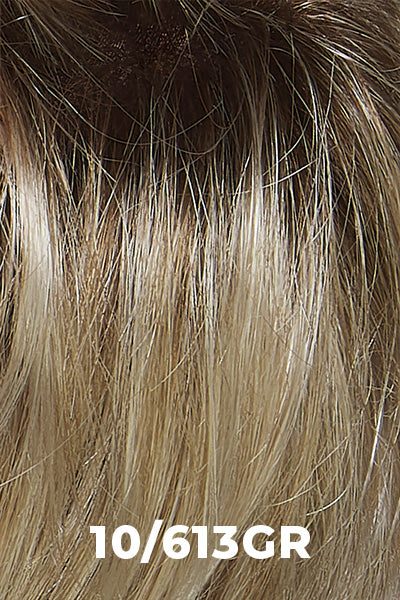 Color Swatch 10/613GR for Henry Margu Wig Dylan (#2475). Cool, grey blonde with pale blonde highlights and dark roots.