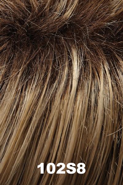 Color 102S8 (Shaded Creme) for Jon Renau wig Sheena (#5129). Medium brown root blending into a cool crème blonde.