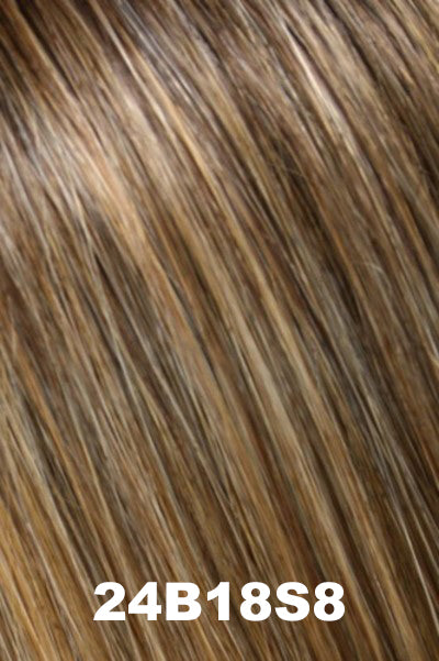 Color 24B18S8 (Shaded Mocha) for Jon Renau top piece Top This 16" (#748). Medium brown roots with wheat, honey and golden blonde blend.