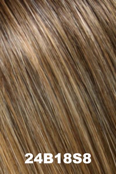 Color 24B18S8 (Shaded Mocha) for Jon Renau top piece EasiPart 12 (#724). Medium brown roots with wheat, honey and golden blonde blend.