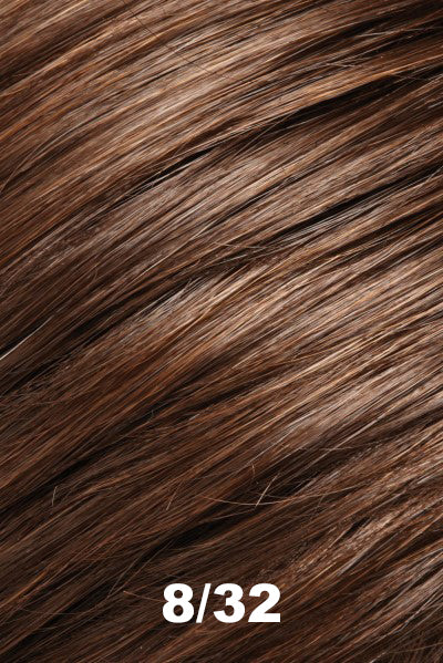 Color 8/32 (Cocoa Bean) for Jon Renau wig Gaby (#5348). Blend of medium warm brown and dark brown with a red undertone.