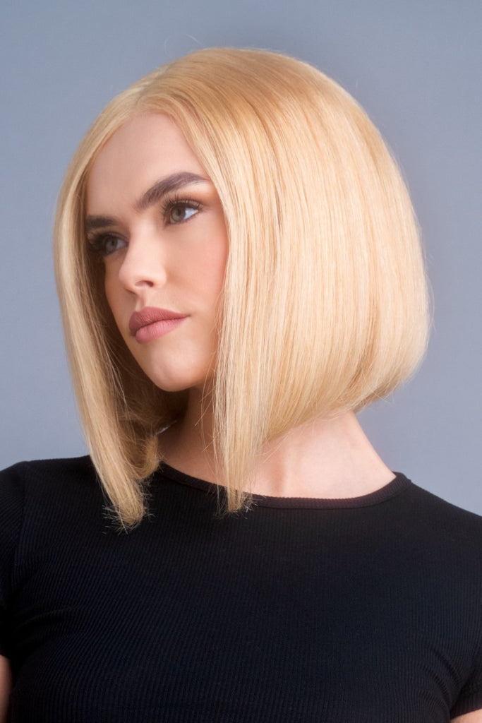 Model wearing the Alexander Couture human hair wig Harriet (#1035) 5.
