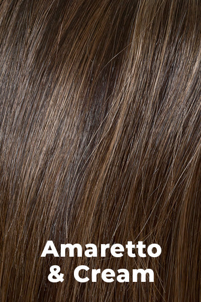 Envy Wigs - Marsha - Amaretto and Cream. 3-Tone blend of dark brown roots, medium brown base, and honey blonde highlights.