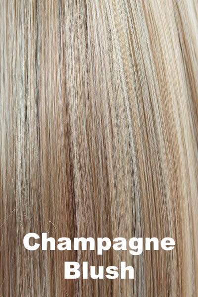 Color Champagne Blush for Orchid wig Marion (#6541). Warm champagne blonde with dark golden blonde and buttermilk undertone and subtly lighter ends