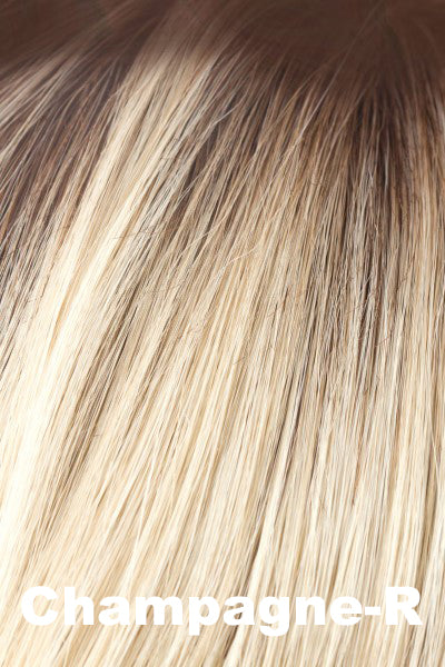 Color Champagne-R for Noriko wig Zeal #1725. Creamy blonde base with a golden blonde hue and a warm medium blonde rooting.