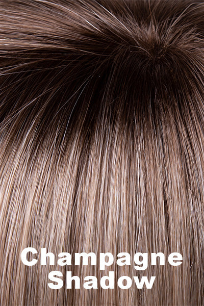 A blend of medium pale blonde with golden undertones and neutral light blonde with dark brown rooting.