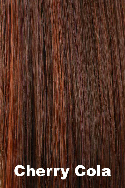 Color Cherry Cola for Orchid wig Jodie (#6540). A rich mahogany base with cherry and deep copper highlights.