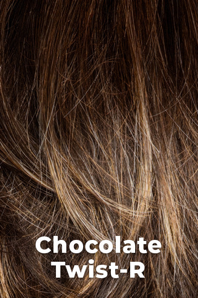 Amore Wigs - Glenn (#2586) - Chocolate Twist - R. Chocolate Twist beautifully blends the dark brown root color with Cappucino as the base, coppery blond highlights and tipped ends. The result is a multi-dimensional natural and flattering brown.