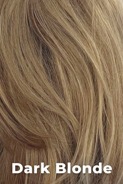 Color Swatch Dark Blonde for Envy wig Chelsea Human Hair Blend. Deep blonde with red undertones and bright wheat highlights.