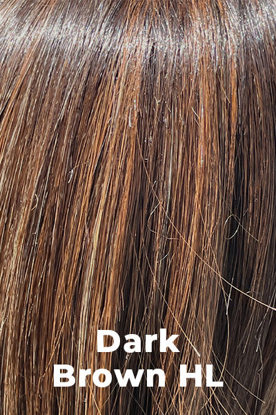 Belle Tress Wigs Calabasas (CT-1012) Dark Brown HL Average. Deep Dark Brown Base with subtle Copper Brown and Cool Blonde highlights.