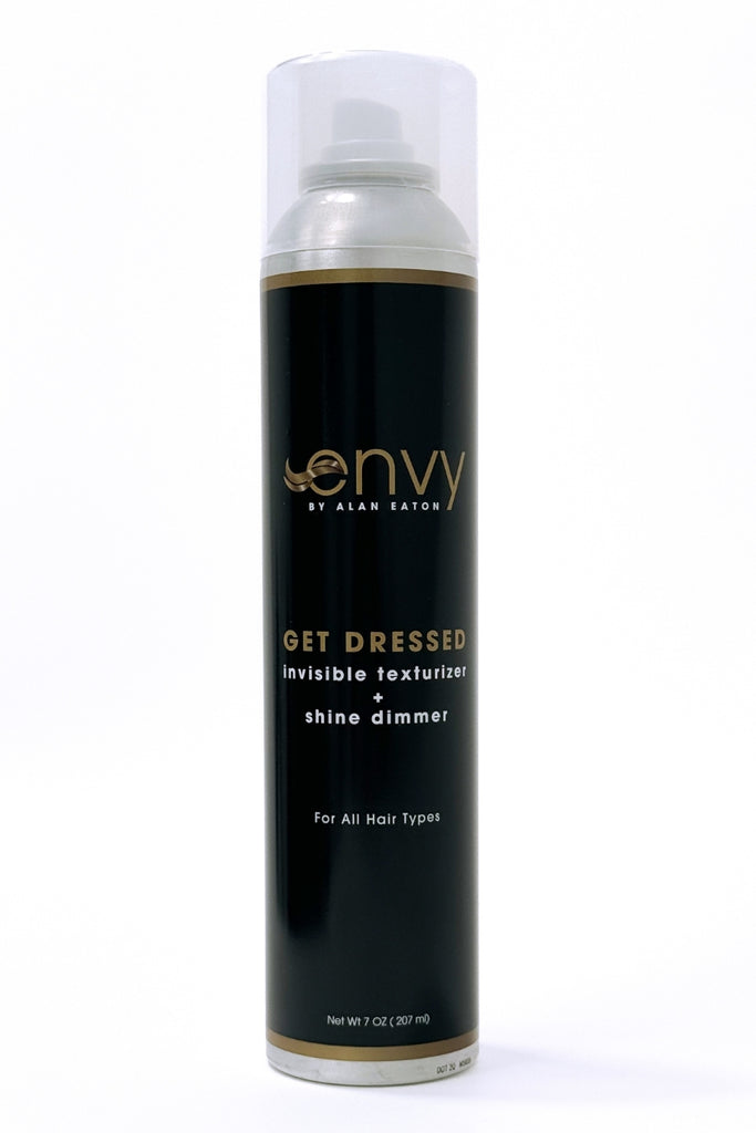 Front of Get Dressed, an invisible texturizer and shine dimmer spray, by Envy.