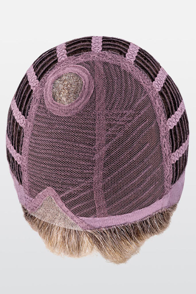 Close up of Look's Cap Construction showing the monofilament crown cap and mini lace front cap.