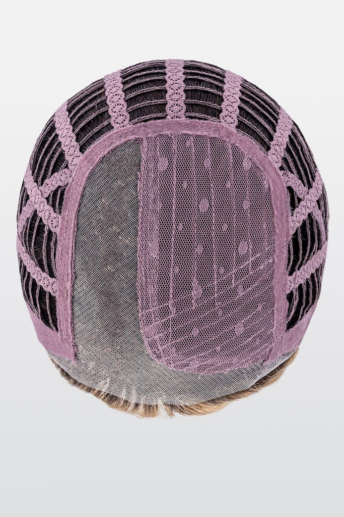 Front of Vita cap construction, showing the monofilament part and extended lace front.