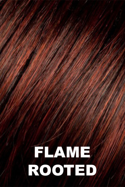 Ellen Wille Wigs - Casino More - Flame Rooted. Dark Burgundy Red, Bright Cherry Red, and Dark Auburn blend.