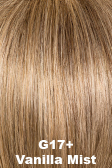 Color Vanilla Mist (G17+) for Gabor wig Instinct Luxury.  Dark ash blonde base with heavier pale blonde highlights in the front and darker nape.