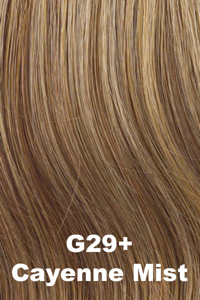 Color Cayenne Mist (G29+) for Gabor wig Instinct Luxury.  Dark blonde and honey blonde base with light golden blonde highlights.
