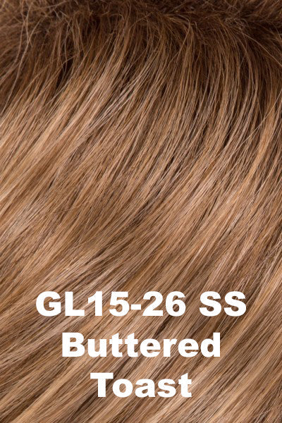 Color SS Buttered Toast (GL15-26SS) for Gabor wig Love Wave. Caramel blonde with sandy blonde, light golden blonde highlights, and shadow rooting.