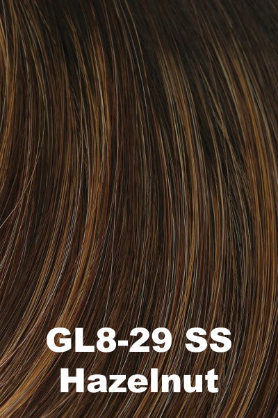 Color SS Hazelnut (GL8-29SS) for Gabor wig Love Wave. Medium brown with warm golden undertones and honey brown and light copper brown highlights.