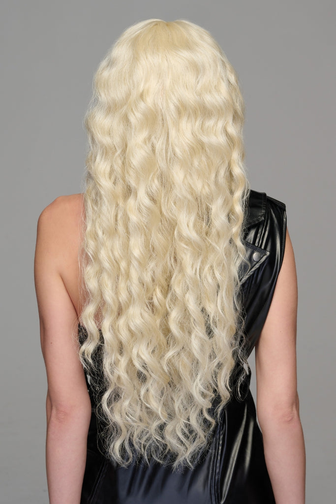Back view of the heat friendly synthetic wig. 