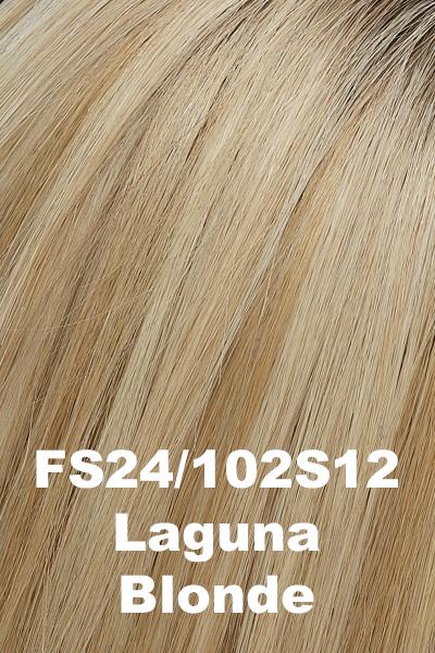 Color FS24/102S12 (Laguna Blonde) for Jon Renau wig Blake Human Hair Large (#761). Pale creamy blonde base with subtle honey blonde woven throughout and a light golden brown root.