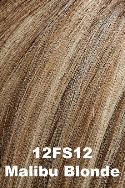 Color 12FS12 (Malibu Blonde) for Jon Renau top piece Top Style HH 18 (#5990). Natural sunkissed blonde that has a honey blond base, lighter cream and wheat blonde highlights, and a medium brown root.
