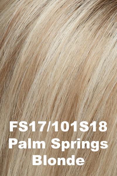 Color FS17/101S18 (Palm Springs Blonde) for Jon Renau top piece Essentially You HD (#6009). Light ash blonde with white highlights and a dark ash blonde root.