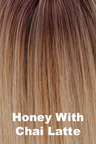 Belle Tress Toppers - Ultimate Handtied Lace Front Topper 12" - Honey with Chai Latte. A blend of Sienna Brown and cool medium brown root with mixture blend of honey blonde, light blonde, smoky blonde with a hint of pure blonde (Rooted Color).