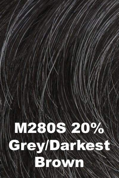 Color M280S for HIM men's wig Distinguished. Dark brown with silver grey woven throughout the base.
