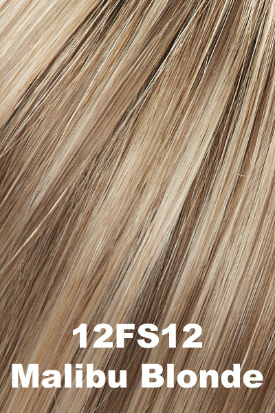 Color 12FS12 (Malibu Blonde) for Jon Renau wig Top Notch HD (#6010). Natural sunkissed blonde that has a honey blond base, lighter cream and wheat blonde highlights, and a medium brown root.