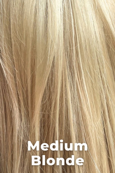 Color Swatch Medium Blonde for Envy wig Emma Human Hair Blend. Golden blonde, pale blonde and champagne blonde blend.