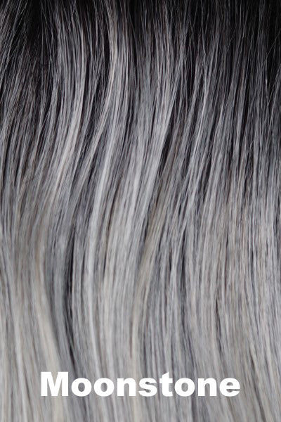 Color Moonstone for Orchid wig Marion (#6541). Cool silvery white grey and creamy white grey blend with naturally dark brown roots.