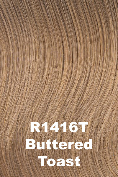 Color Buttered Toast (R1416T) for Raquel Welch wig Crushing on Casual Elite.  Dark blonde with a cool ashy undertone and golden blonde tips.