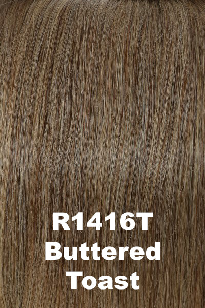 Color Buttered Toast (R1416T)  for Raquel Welch wig Voltage Petite.  Dark blonde with a cool ashy undertone and golden blonde tips.