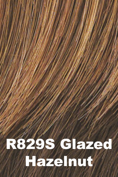 Color Glazed Hazelnut (R829S) for Raquel Welch wig Crushing on Casual Elite.  Rich medium brown with copper blonde highlights.
