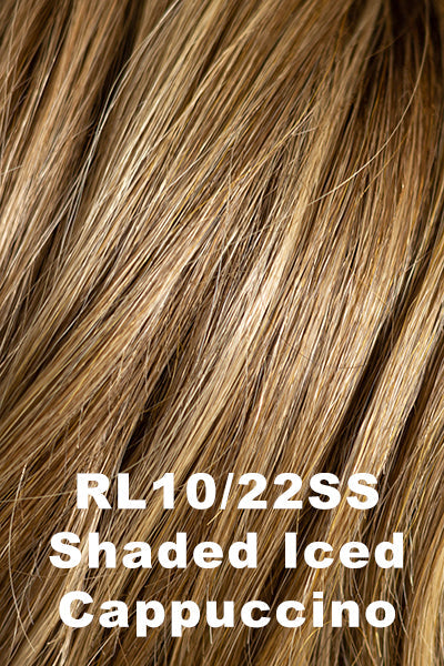 Medium brown roots blending into a light brown base and cool blonde highlights.