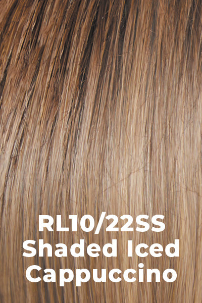 Color Shaded Iced Cappuccino (RL10/22SS) for Raquel Welch wig Made You Look.  Medium brown roots blending into a light brown base and cool blonde highlights.