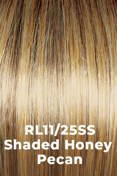 Raquel Welch Wigs - Take A Bow - Shaded Honey Pecan (RL11/25SS). Rich Light Brown with Golden highlights and dark rooting.