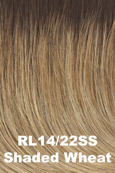 Color Shaded Wheat (RL14/22SS) for Raquel Welch Top Piece Top Billing Wavy 14".  Dark rooting blended into a wheat blonde base with subtle golden undertones.