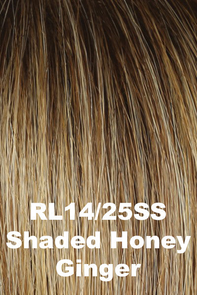 Raquel Welch Wigs - Take A Bow - Shaded Honey Ginger (RL14/25SS). Dark Golden Blonde w/ light Gold highlights with Medium Brown rooting.