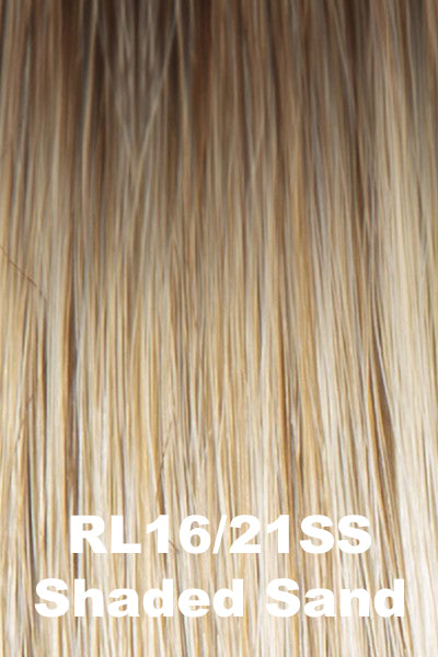 Color Shaded Sand (RL16/21SS) for Raquel Welch wig On In 10!.  Medium brown rooting with sandy blonde and buttery blonde highlights.