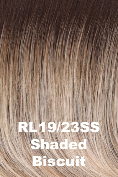 Raquel Welch Wigs - Monologue - Shaded Biscuit (RL19/23SS). Cool Platinum Blonde w/ subtle highlights and med Brown Roots.