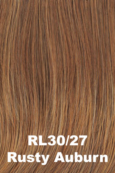 Color Rusty Auburn (RL30/27) for Raquel Welch wig Go To Style.  Rusty auburn base with strawberry and honey blonde highlights.