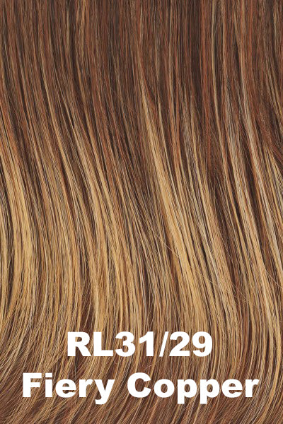 Color Fiery Copper (RL31/29) for Raquel Welch wig Portrait Mode.  Medium auburn base with bright copper and strawberry blonde highlights.