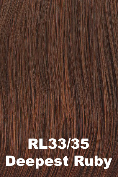 Color Deepest Ruby (RL33/35) for Raquel Welch wig Statement Style.  Dark auburn base with bright red highlights.
