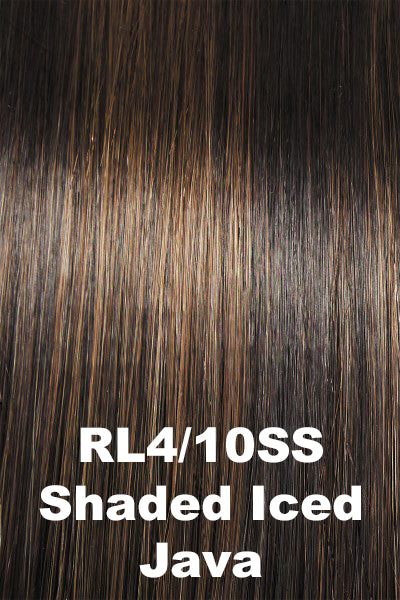 Color Shaded Iced Java (RL4/10SS) for Raquel Welch wig Editor's Pick Elite.  Dark brown with a cool undertone, light brown highlights, and dark brown roots.