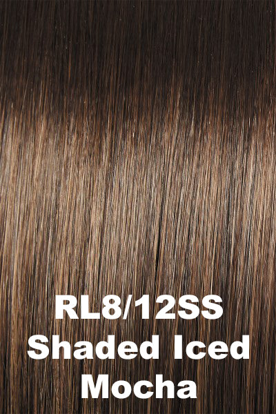 Color Shaded Iced Mocha (RL8/12SS) for Raquel Welch wig Wavy Day.  Medium brown base with light brown highlights and dark brown rooting.