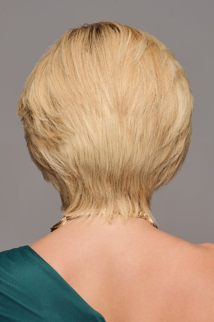 Model revealing the back side of this short wig with remy human ahir.