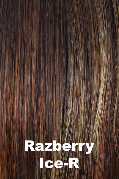 Color Razberry Ice-R for Orchid wig Niki (#6542). Medium dark brown base with violet hues gradually blending into dark copper highlights and ash blonde and rouge undertones.