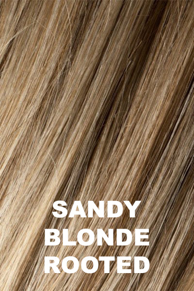 Ellen Wille Wigs - Alexis Deluxe - Sandy Blonde Rooted. Medium Honey Blonde, Light Ash Blonde, and Lightest Reddish Brown Blend with Dark Roots.