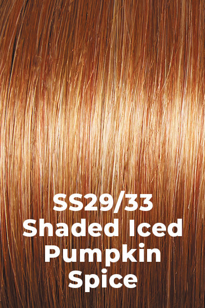 Color Shaded Iced Pumpkin Spice (SS29/33) for Raquel Welch wig Crushing on Casual Elite.  Bright strawberry blonde base with copper highlights and dark red brown roots.